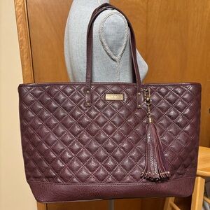 BCBG Paris Quilted Burgundy Leather Tote with Tassel
